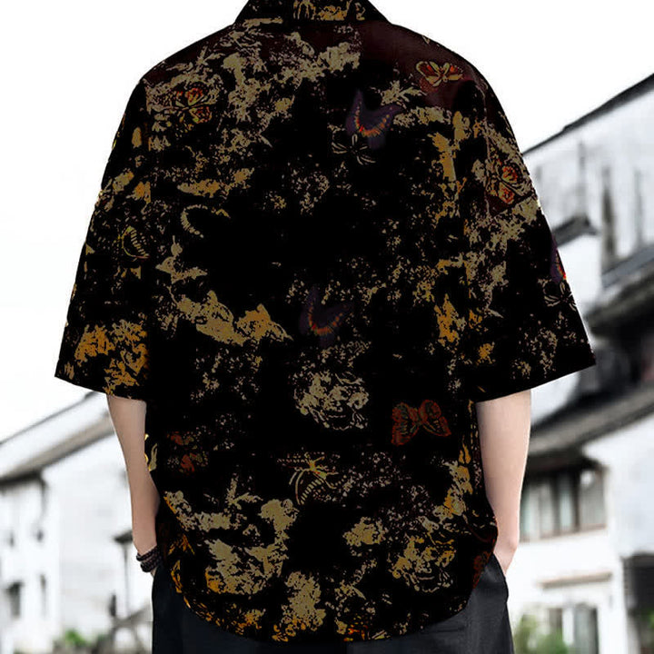Buddha Stones Summer Casual Tang Style Floral V-Neck Men's Short Sleeve T-Shirts - image 7