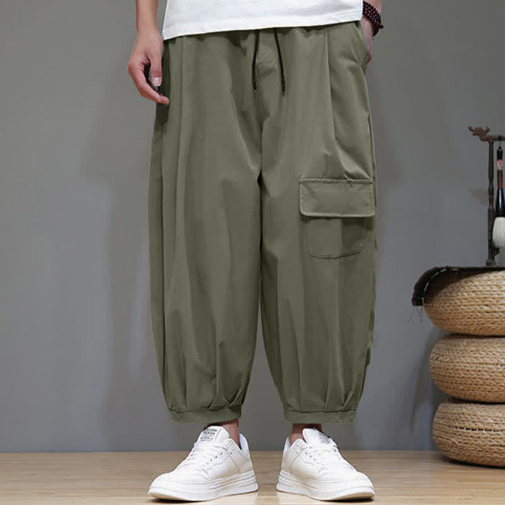 Buddha Stones Summer Casual Minimalist Drawstring Solid Capri Pants Men's Harem Pants With Pockets - image 1