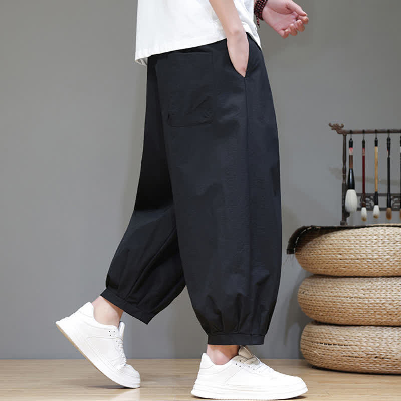Buddha Stones Summer Casual Minimalist Drawstring Solid Capri Pants Men's Harem Pants With Pockets - image 6