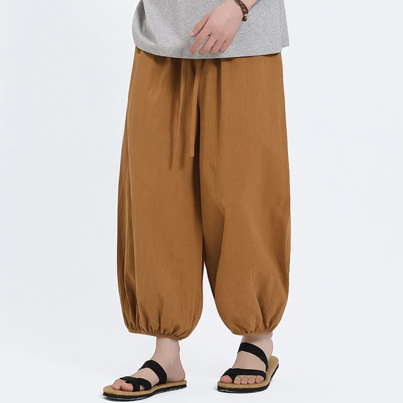 Buddha Stones Summer Tang Style Casual Drawstring Solid Cropped Pants Men's Harem Pants With Pockets - image 17