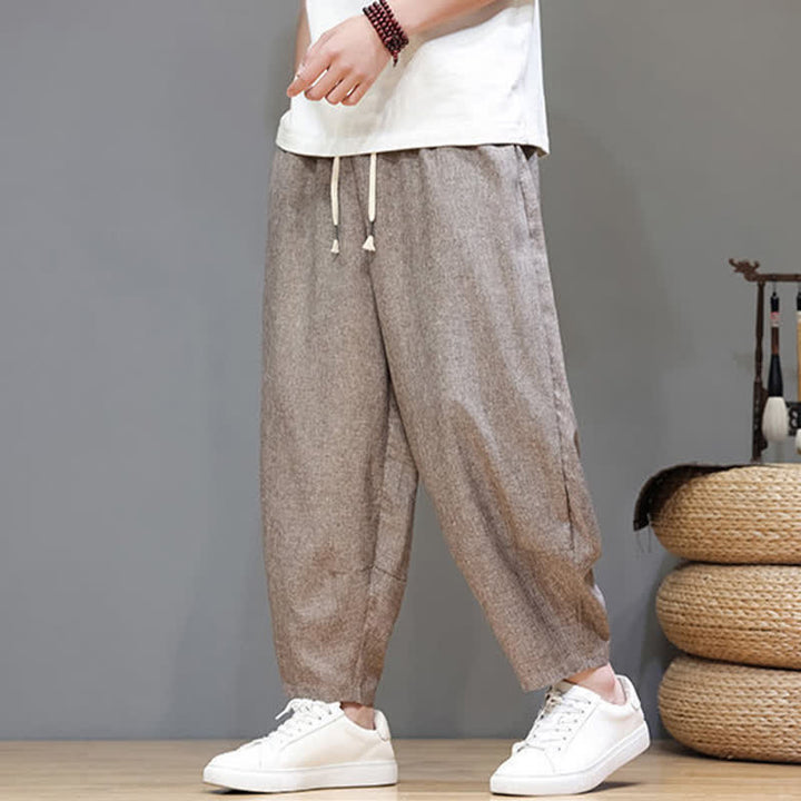 Buddha Stones Summer Casual Minimalist Drawstring Solid Cropped Pants Men's Tapered Pants With Pockets - image 6