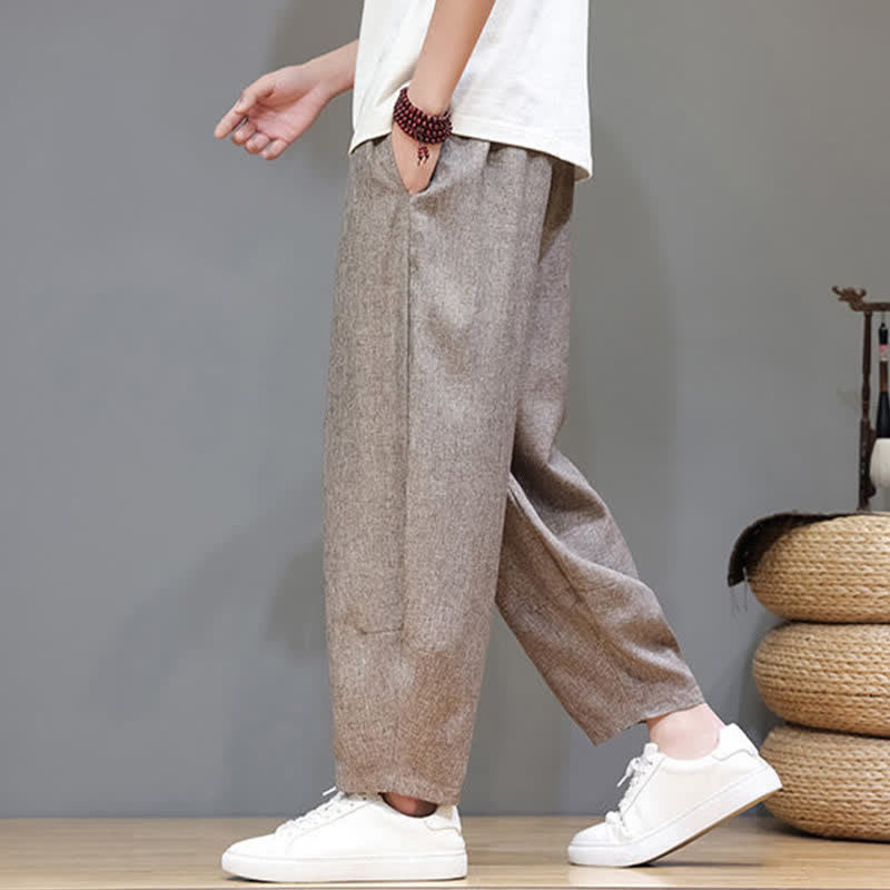 Buddha Stones Summer Casual Minimalist Drawstring Solid Cropped Pants Men's Tapered Pants With Pockets - image 5