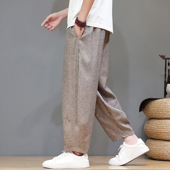 Buddha Stones Summer Casual Minimalist Drawstring Solid Cropped Pants Men's Tapered Pants With Pockets - image 5