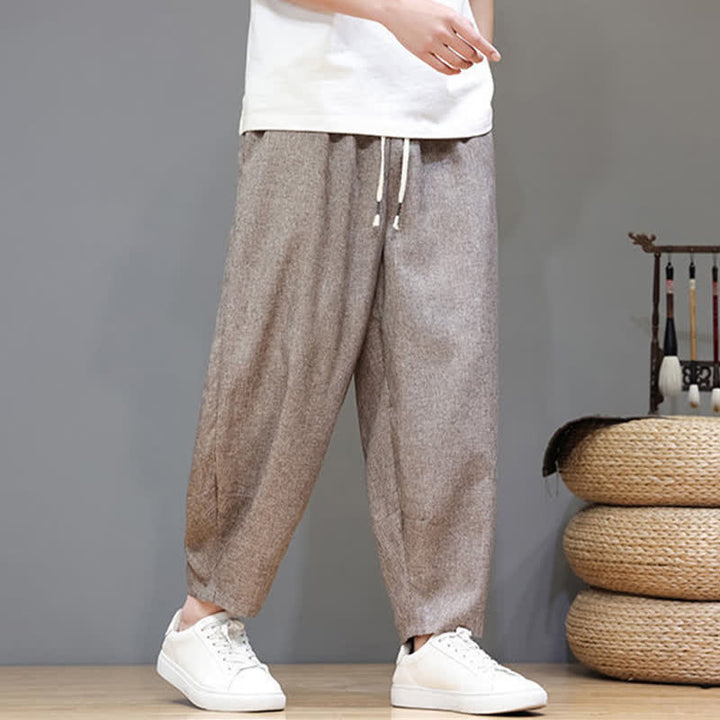 Buddha Stones Summer Casual Minimalist Drawstring Solid Cropped Pants Men's Tapered Pants With Pockets - image 2