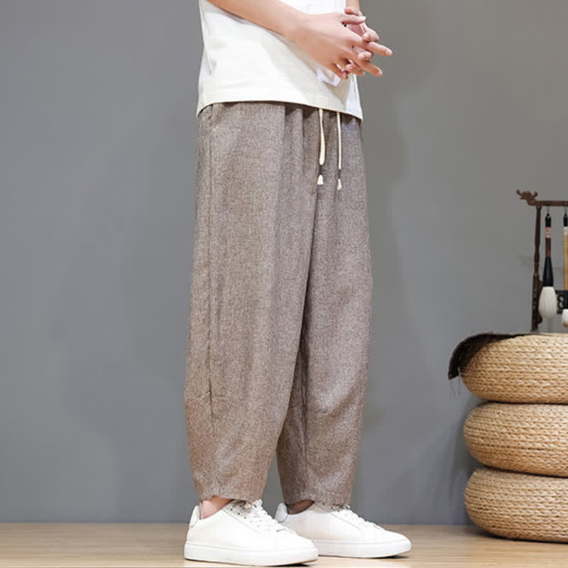 Buddha Stones Summer Casual Minimalist Drawstring Solid Cropped Pants Men's Tapered Pants With Pockets - image 3