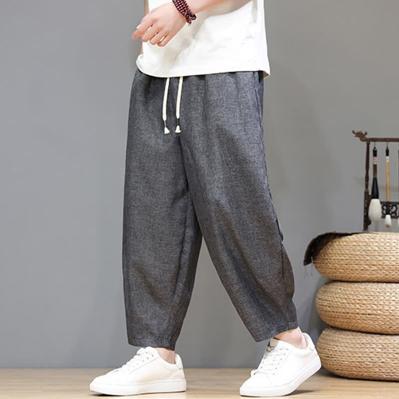 Buddha Stones Summer Casual Minimalist Drawstring Solid Cropped Pants Men's Tapered Pants With Pockets - image 10