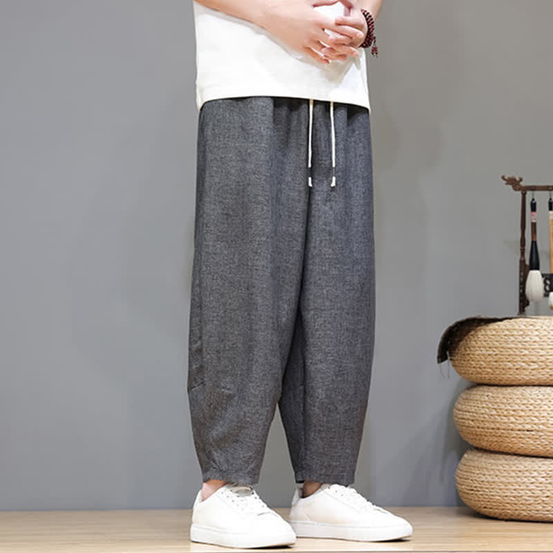 Buddha Stones Summer Casual Minimalist Drawstring Solid Cropped Pants Men's Tapered Pants With Pockets - image 15