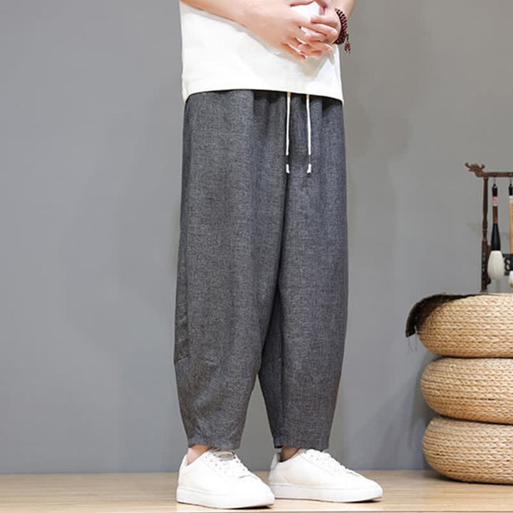 Buddha Stones Summer Casual Minimalist Drawstring Solid Cropped Pants Men's Tapered Pants With Pockets - image 15