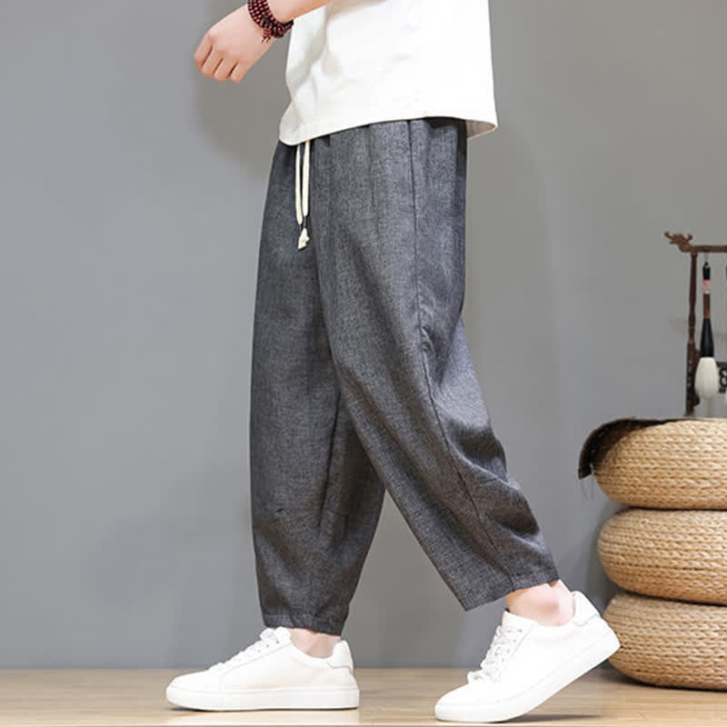 Buddha Stones Summer Casual Minimalist Drawstring Solid Cropped Pants Men's Tapered Pants With Pockets - image 14