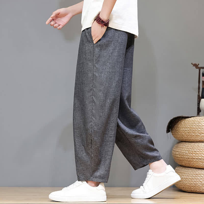 Buddha Stones Summer Casual Minimalist Drawstring Solid Cropped Pants Men's Tapered Pants With Pockets - image 11