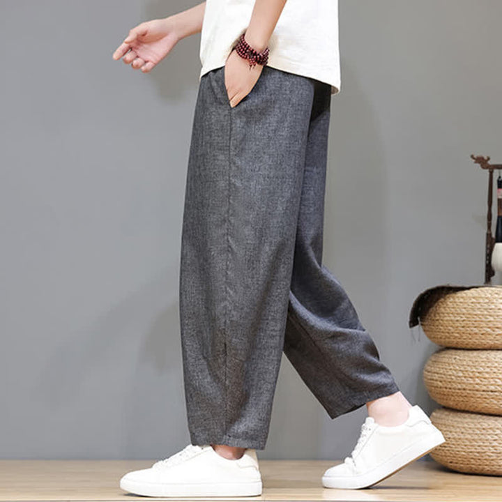Buddha Stones Summer Casual Minimalist Drawstring Solid Cropped Pants Men's Tapered Pants With Pockets - image 11