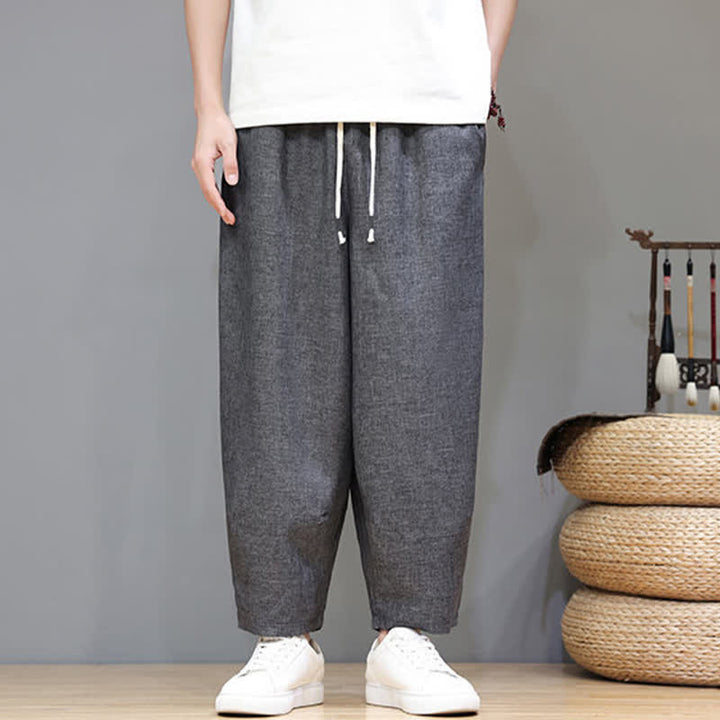Buddha Stones Summer Casual Minimalist Drawstring Solid Cropped Pants Men's Tapered Pants With Pockets - image 16