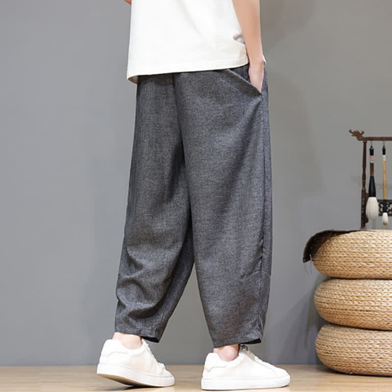 Buddha Stones Summer Casual Minimalist Drawstring Solid Cropped Pants Men's Tapered Pants With Pockets - image 13