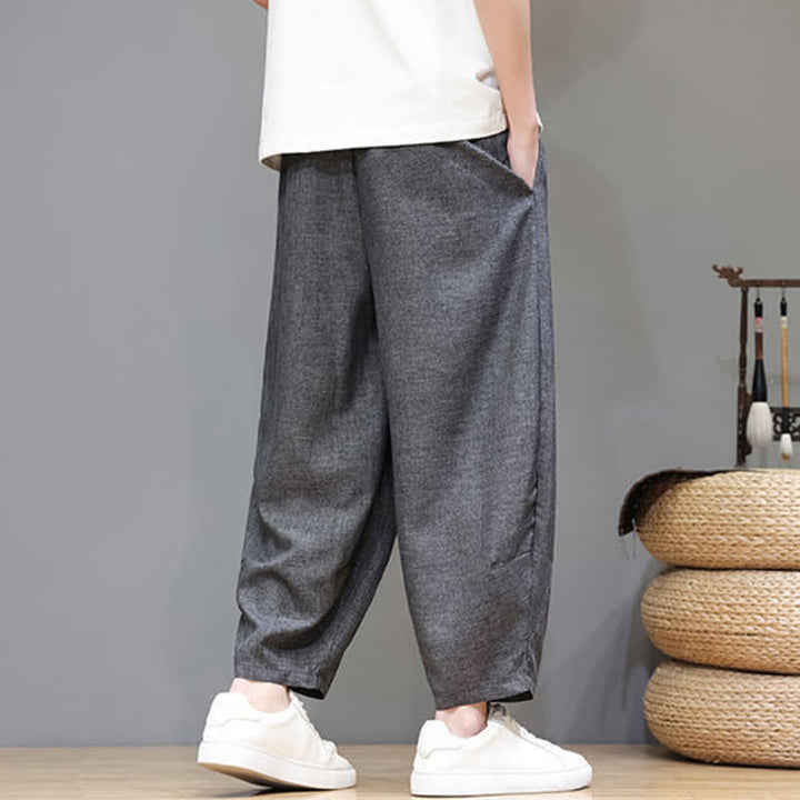 Buddha Stones Summer Casual Minimalist Drawstring Solid Cropped Pants Men's Tapered Pants With Pockets - image 13