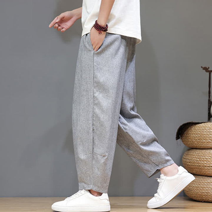 Buddha Stones Summer Casual Minimalist Drawstring Solid Cropped Pants Men's Tapered Pants With Pockets - image 21