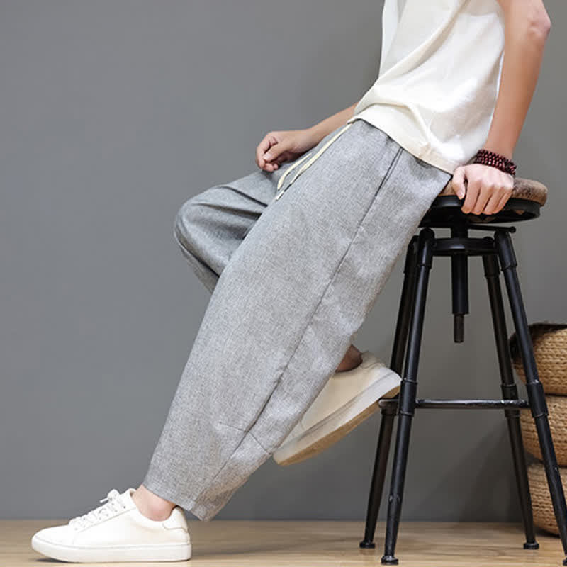 Buddha Stones Summer Casual Minimalist Drawstring Solid Cropped Pants Men's Tapered Pants With Pockets - image 26