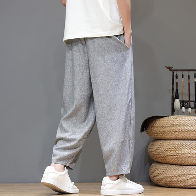 Buddha Stones Summer Casual Minimalist Drawstring Solid Cropped Pants Men's Tapered Pants With Pockets - image 22