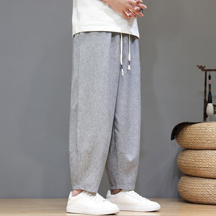 Buddha Stones Summer Casual Minimalist Drawstring Solid Cropped Pants Men's Tapered Pants With Pockets - image 23