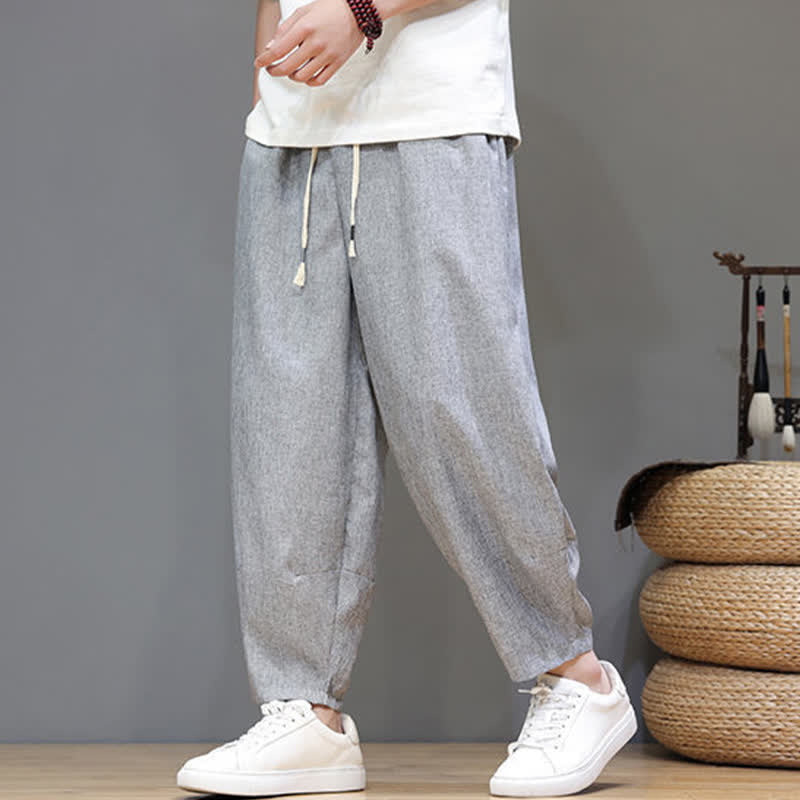 Buddha Stones Summer Casual Minimalist Drawstring Solid Cropped Pants Men's Tapered Pants With Pockets - image 19