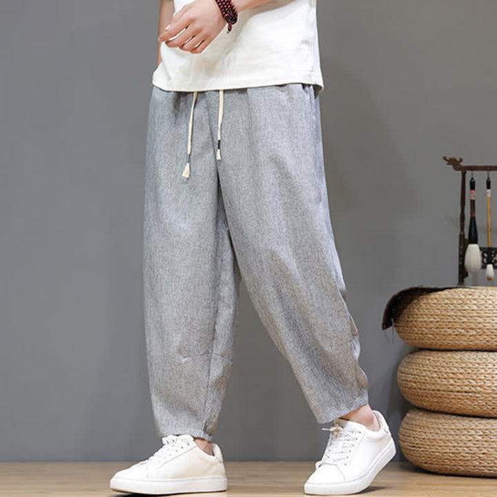 Buddha Stones Summer Casual Minimalist Drawstring Solid Cropped Pants Men's Tapered Pants With Pockets - image 19