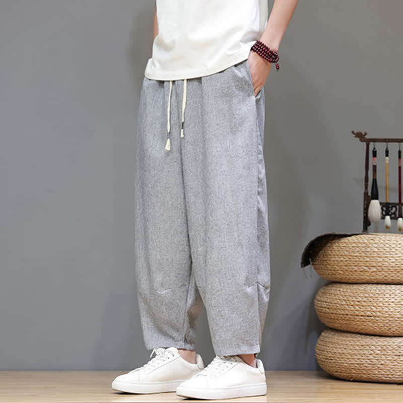 Buddha Stones Summer Casual Minimalist Drawstring Solid Cropped Pants Men's Tapered Pants With Pockets - image 20