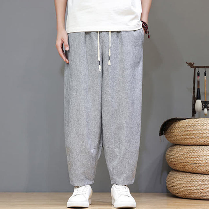 Buddha Stones Summer Casual Minimalist Drawstring Solid Cropped Pants Men's Tapered Pants With Pockets - image 24