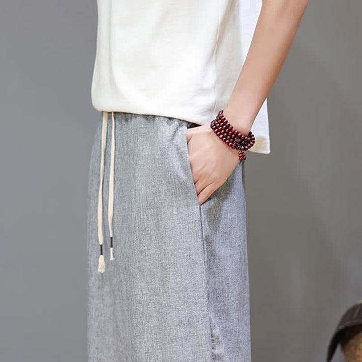 Buddha Stones Summer Casual Minimalist Drawstring Solid Cropped Pants Men's Tapered Pants With Pockets - image 28
