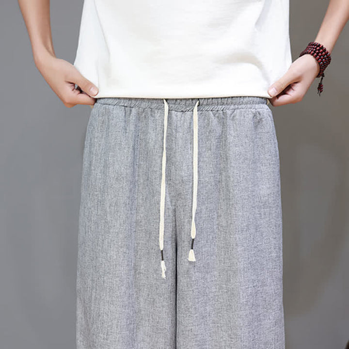 Buddha Stones Summer Casual Minimalist Drawstring Solid Cropped Pants Men's Tapered Pants With Pockets - image 27