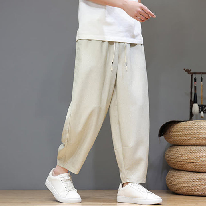 Buddha Stones Summer Casual Minimalist Drawstring Solid Cropped Pants Men's Tapered Pants With Pockets - image 34