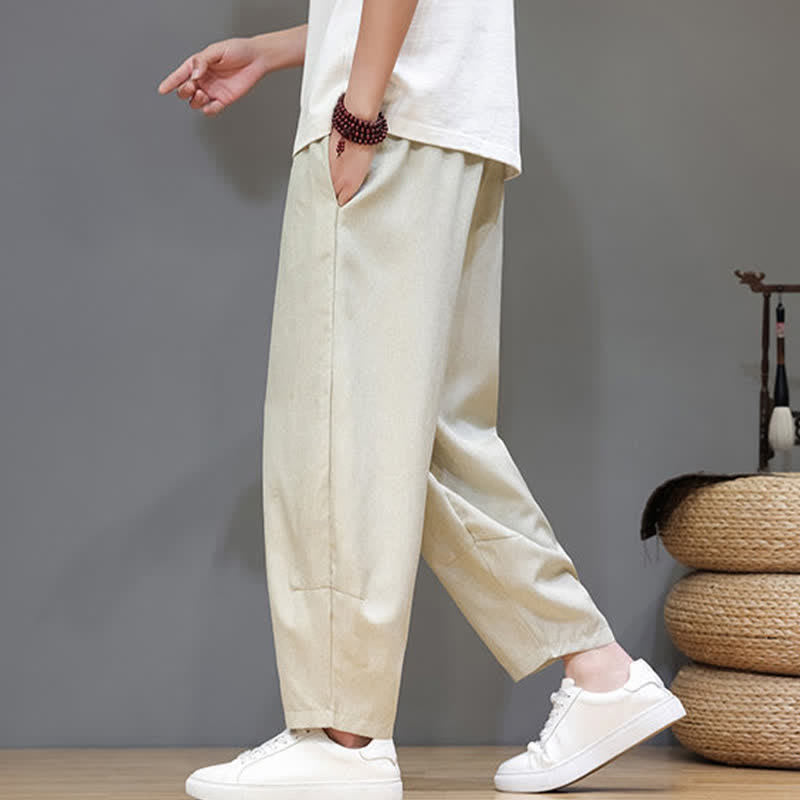 Buddha Stones Summer Casual Minimalist Drawstring Solid Cropped Pants Men's Tapered Pants With Pockets - image 32