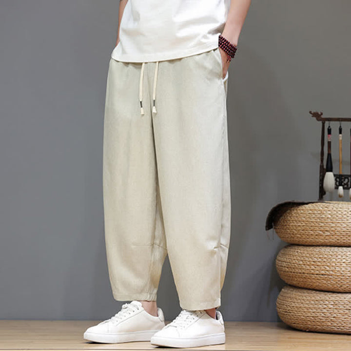Buddha Stones Summer Casual Minimalist Drawstring Solid Cropped Pants Men's Tapered Pants With Pockets - image 36