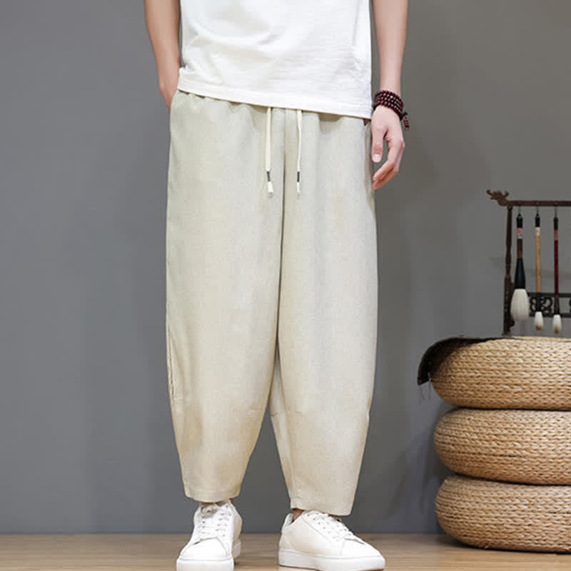 Buddha Stones Summer Casual Minimalist Drawstring Solid Cropped Pants Men's Tapered Pants With Pockets - image 35