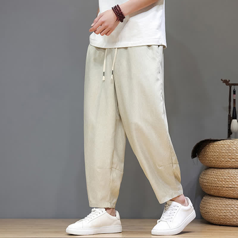 Buddha Stones Summer Casual Minimalist Drawstring Solid Cropped Pants Men's Tapered Pants With Pockets - image 37