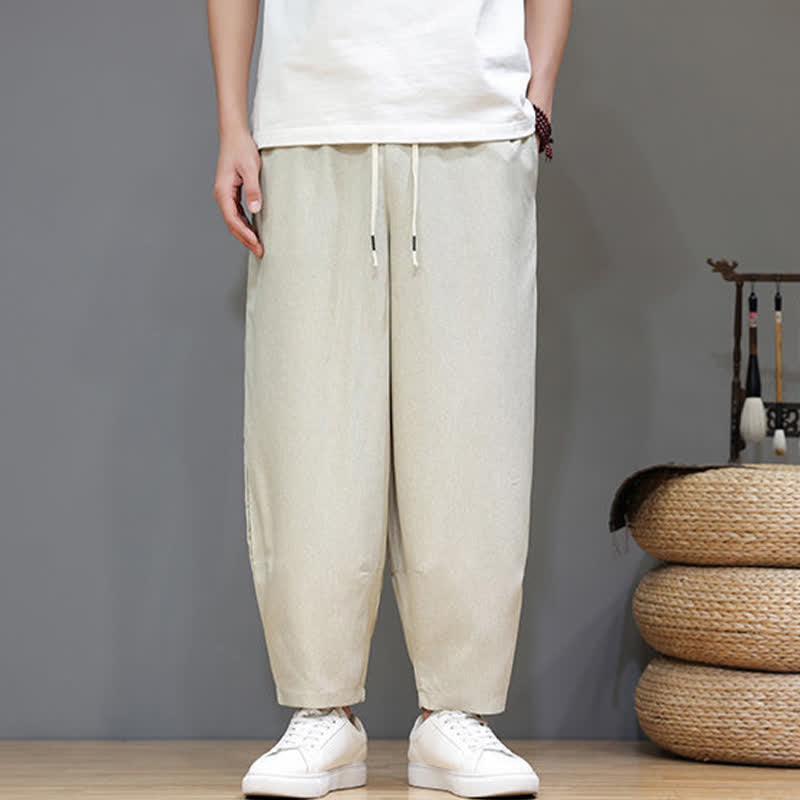 Buddha Stones Summer Casual Minimalist Drawstring Solid Cropped Pants Men's Tapered Pants With Pockets - image 31
