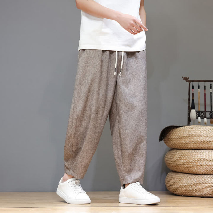 Buddha Stones Summer Casual Minimalist Drawstring Solid Cropped Pants Men's Tapered Pants With Pockets - Tan - US/UK/AU46, EU56 (5XL) - image 0