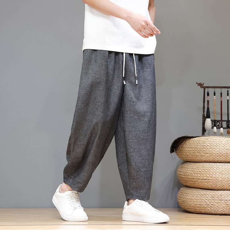 Buddha Stones Summer Casual Minimalist Drawstring Solid Cropped Pants Men's Tapered Pants With Pockets - Gray - US/UK/AU46, EU56 (5XL) - image 9
