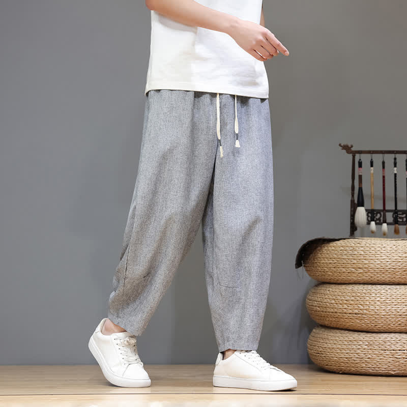 Buddha Stones Summer Casual Minimalist Drawstring Solid Cropped Pants Men's Tapered Pants With Pockets - LightGray - US/UK/AU46, EU56 (5XL) - image 18