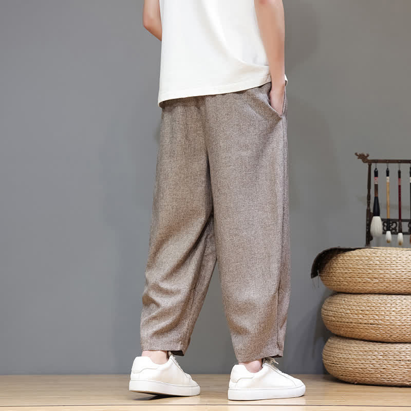 Buddha Stones Summer Casual Minimalist Drawstring Solid Cropped Pants Men's Tapered Pants With Pockets - image 4