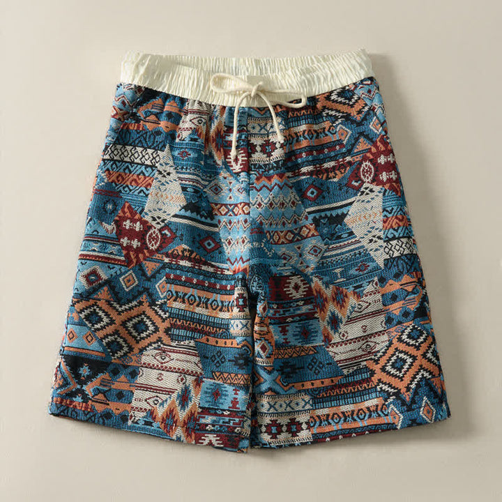 Buddha Stones Summer Casual Boho Drawstring Geometric Men's Shorts With Pockets - image 3
