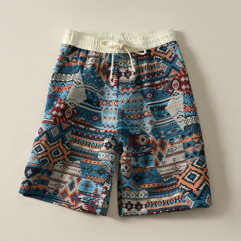 Buddha Stones Summer Casual Boho Drawstring Geometric Men's Cropped Pants With Pockets - SteelBlue - US/UK/AU46, EU56 (5XL) - image 0