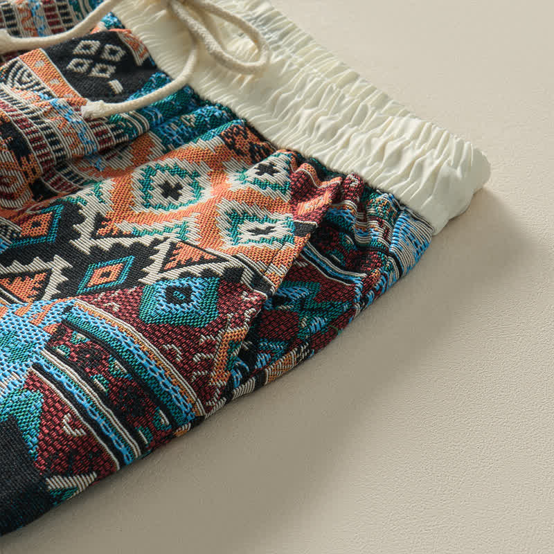 Buddha Stones Summer Casual Boho Drawstring Geometric Men's Cropped Pants With Pockets - image 5