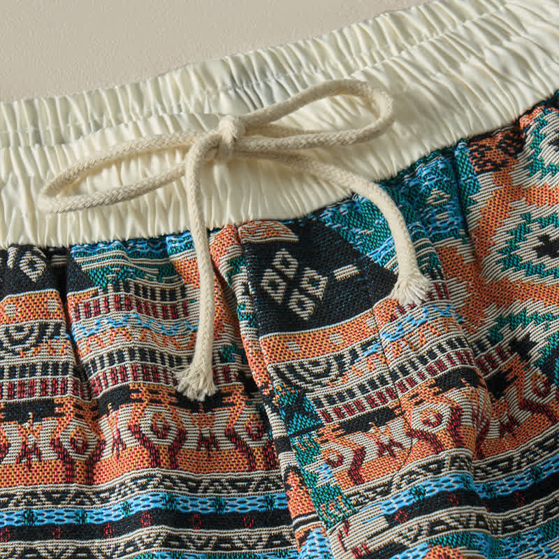 Buddha Stones Summer Casual Boho Drawstring Geometric Men's Cropped Pants With Pockets - image 11