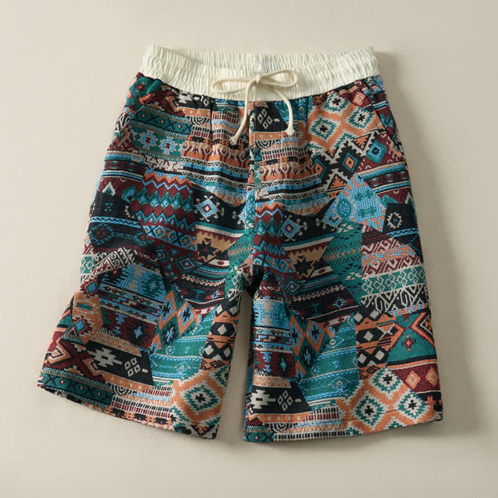 Buddha Stones Summer Casual Boho Drawstring Geometric Men's Shorts With Pockets - image 13