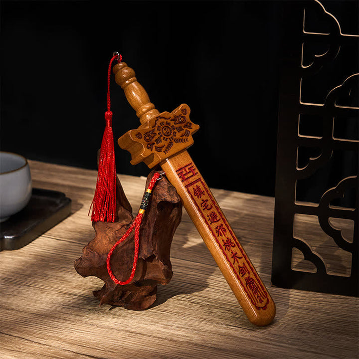 Buddha Stones Peach Wood Dragon Yin Yang Ritual Protection Sword Hanging Decor - image 2