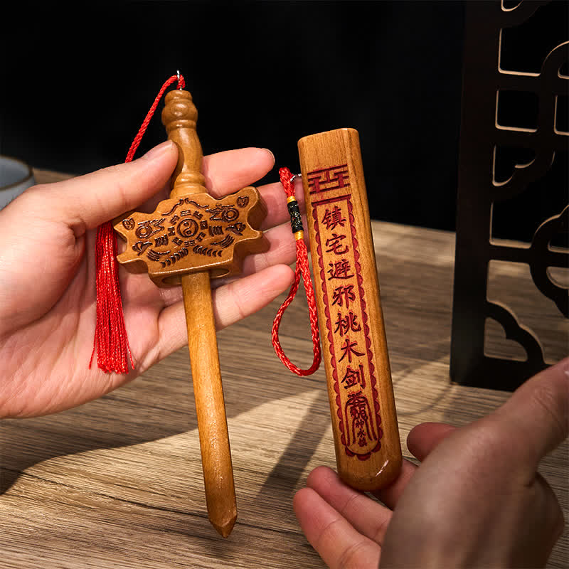 Buddha Stones Peach Wood Dragon Yin Yang Ritual Protection Sword Hanging Decor - image 3