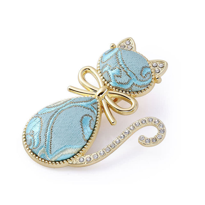 Buddha Stones Song Brocade Cat Gold Plated Rhinestone Chinese Style Hair Stick - Blue (Same Color Tone – Pattern Varies) - image 5