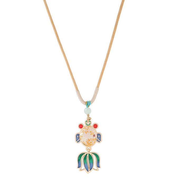 Buddha Stones Song Brocade Koi Fish Success Enamel Pendant Guofeng Necklace - Light Gold(Same Color Tone – Pattern Varies) - image 8