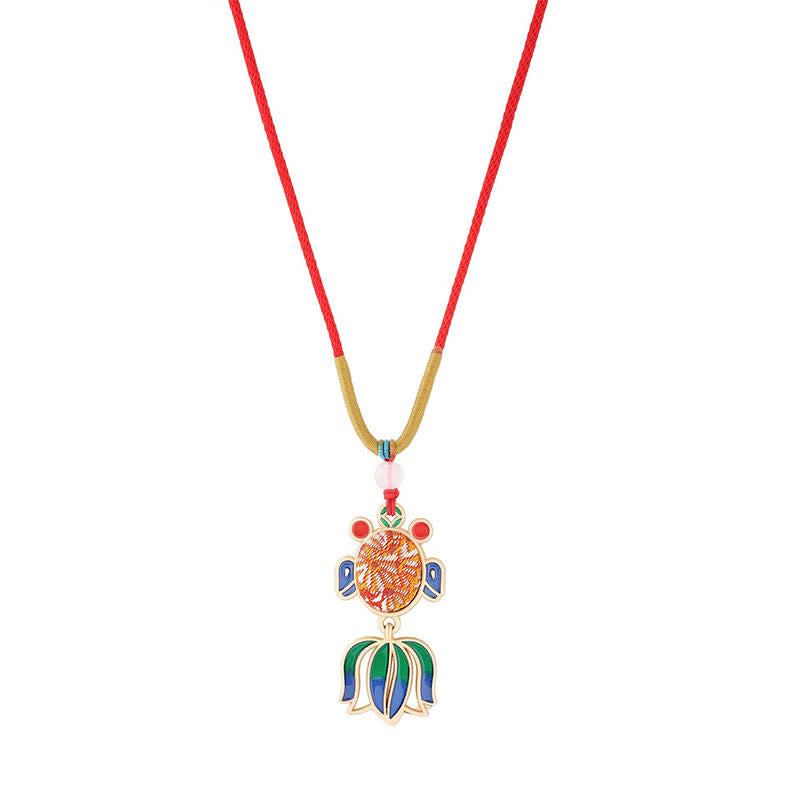 Buddha Stones Song Brocade Koi Fish Success Enamel Pendant Guofeng Necklace - Orange(Same Color Tone – Pattern Varies) - image 3