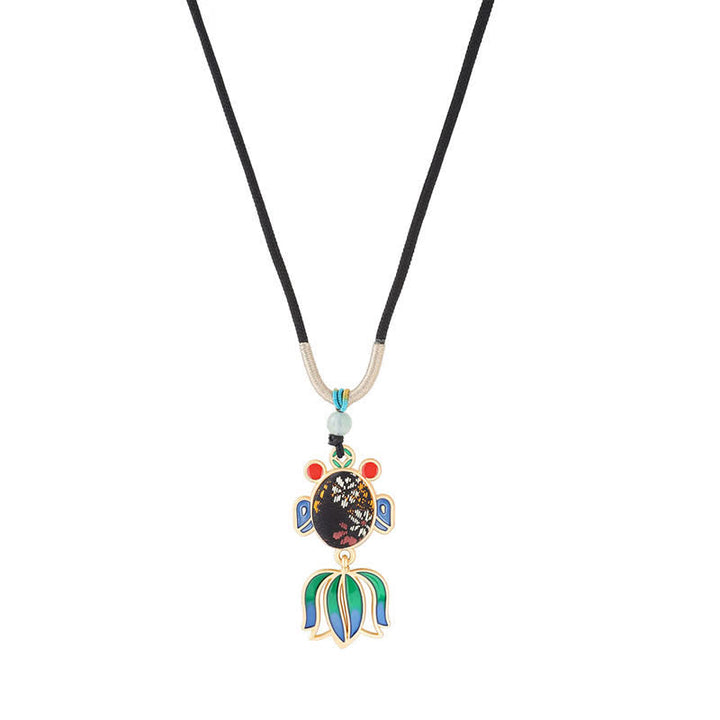 Buddha Stones Song Brocade Koi Fish Success Enamel Pendant Guofeng Necklace - Black(Same Color Tone – Pattern Varies) - image 7
