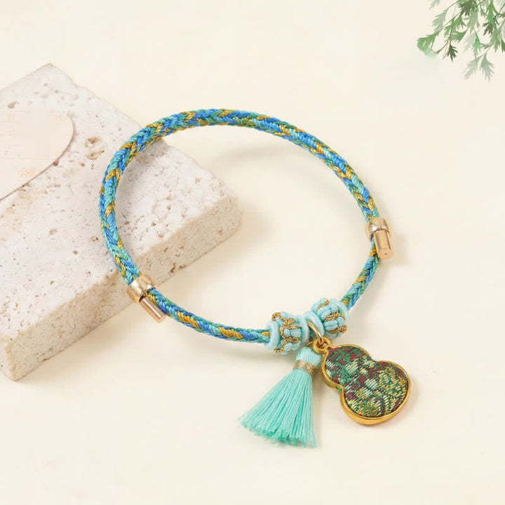 Buddha Stones Five Color Red String Song Brocade Gourd Protection Bracelet - Green (Same Color Tone – Pattern Varies) - image 3